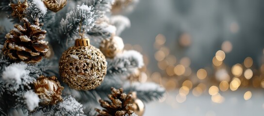 Christmas background with white and gold decorations.