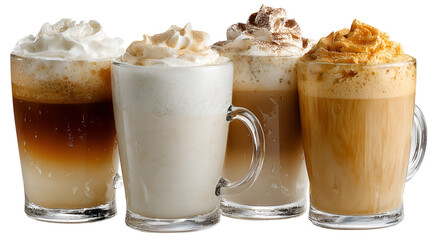 Aromatic Coffee Drinks with Foam Isolated on White Background
