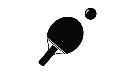 A striking black silhouette depicting a ping pong paddle and ball in mid air silhouette