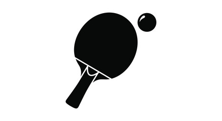 A minimalist depiction of a paddle and ball in a striking black silhouette