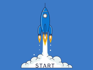 A stylized rocket launches upwards, symbolizing a fresh start. Clean lines and a vibrant blue design create a modern, optimistic feel. Perfect for business and technology themes.