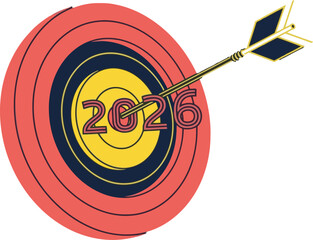 A stylized target graphic with the number 2026 centered, aiming for precision. Bold, modern design with a vibrant color palette. Ideal for goal-setting and achievement themes.
