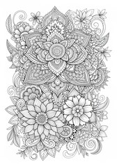 Surreal Botanical Coloring Sheet Organic Patterns Nature Hand drawn [Subject] illustration with flowing organic swirls. Abstract decorative line art design on white background