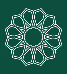 Geometric floral mandala ornament with interlocking linear pattern in symmetrical circular design