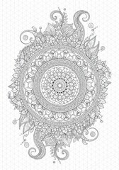 Majestic Mandala Anti-Stress Coloring Template Mystic Highly detailed [Subject] drawing with floral and geometric patterns. Monochrome outline art perfect for mindfulness coloring.