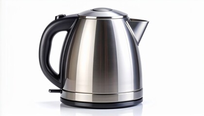 Stainless steel electric kettle with black handle and base featuring spout and lid designed for fast water boiling combining sleek metallic finish with modern kitchen functionality and visual appeal