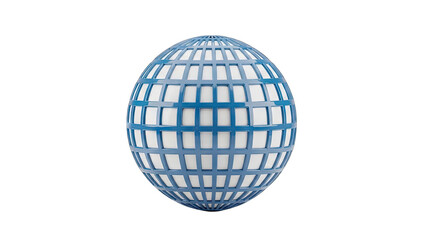 Abstract 3D Rendered Sphere with Blue Grid Overlay Against a Black Background Featuring White Core Elements and Subtle Color Accents