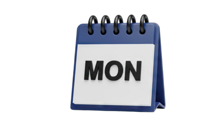 A Blue Desktop Calendar Showing The Word Mon On A White Page With A Transparent Background