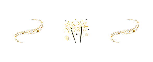Premium Gold Sparkle Swirls and Fireworks Accents on Transparent Background Illustration Vector. Elegant gold sparkle swirls and fireworks accents for premium celebration graphics, luxury invitations
