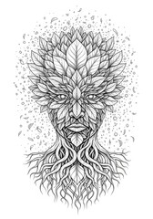 Surreal Botanical Coloring Sheet Organic Patterns Nature Hand drawn [Subject] illustration with flowing organic swirls. Abstract decorative line art design on white background