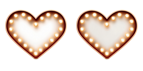 Two Heart Shaped Marquee Lights isolated on a transparent background