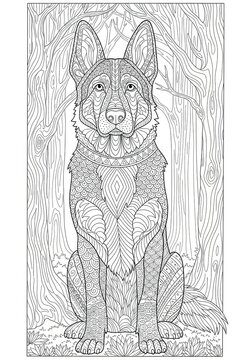 Surreal Dog Coloring Sheet Organic Patterns  Hand drawn Animal illustration with flowing organic swirls. Abstract decorative line art design on white background.
