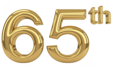 Golden 65th Anniversary Number isolated on a transparent background