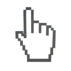 3D Pixel Hand Pointer Icon, Mouse Cursor Illustration on Transparent Background,