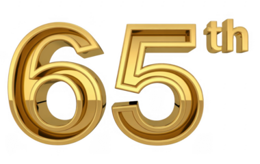 Golden 65th Number isolated on a transparent background anniversary celebration 1