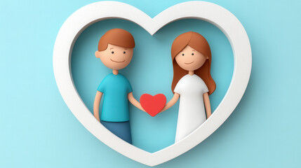 Fototapeta premium Cute valentine's papercut couple holding heart romantic love scene colourful wedding concept heartfelt gift idea