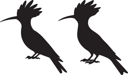 Minimalist Hoopoe Bird Silhouette Set – Two Black Crest Bird Vector Logos for Branding and Design