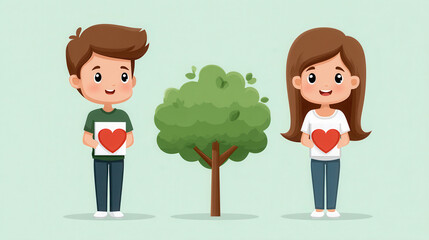 Cute valentine gift surprise romantic cartoon lovers flat design heartwarming love colorful environment