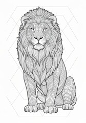 Surreal Lion Coloring Sheet Organic Patterns Hand drawn Lion illustration with flowing organic swirls. Abstract decorative line art design on white background.
