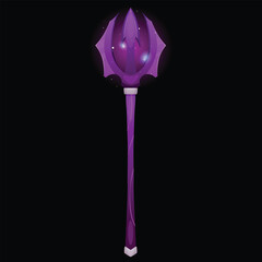 A magical purple glowing staff on a black and isolated background.