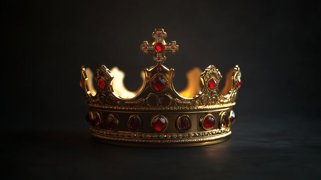 Royal crown with red jewels on a dark background for luxury and elegance concept