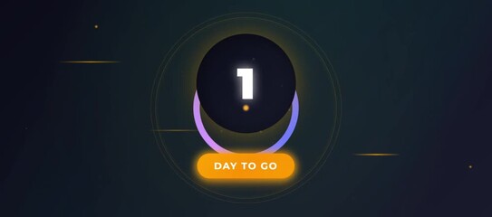 1 Day To Go Countdown Timer Animation - Modern UI Badge with Glowing Orange and Green Accents for Events