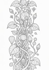 Surreal Botanical Coloring Sheet Organic Patterns Nature Hand drawn [Subject] illustration with flowing organic swirls. Abstract decorative line art design on white background