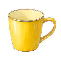 Bright yellow empty ceramic mug isolated on white background