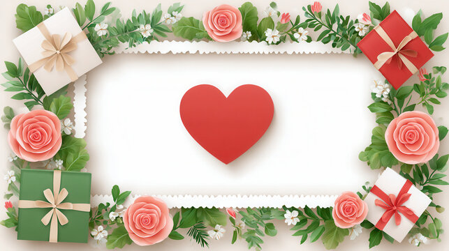 Valentine's day decoration with heart and gifts romantic flat design colorful love concept for holiday decor