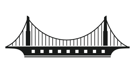 A striking black and white illustration of a suspension bridge design a bold silhouette