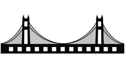 A striking black and white illustration of a suspension bridge design a captivating silhouette