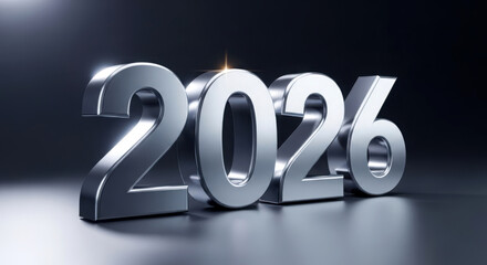 Silver metallic numbers spelling out the year 2026 closeup