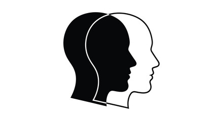 Dual human profiles creating an optical illusion showcasing contrasting faces in a striking silhouette