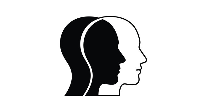 A striking visual illusion of two facing profiles one light and one dark creating a silhouette
