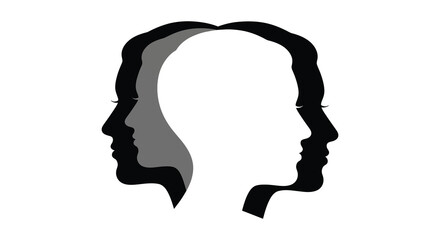 A striking illustration of multiple face profiles in varying shades a dark silhouette