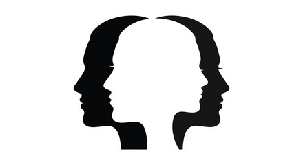 Optical illusion featuring multiple face profiles in contrasting shades a striking visual silhouette