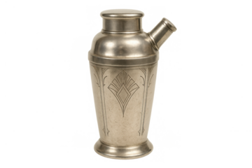 Vintage art deco cocktail shaker for mixing alcoholic beverages, barware accessory, preparing drinks with elegant style on transparent background