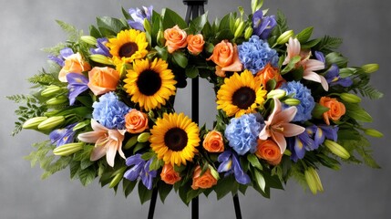 Fototapeta premium Various fruits and vegetables are creatively arranged around two loaves of bread and an open book, creating a vibrant centerpiece