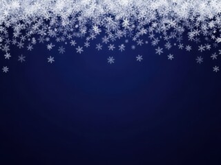 Falling white snowflakes border a deep blue background, creating a festive and elegant winter holiday frame