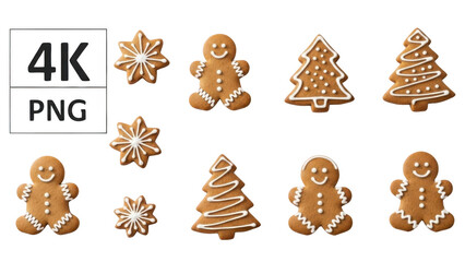 Collection of christmas gingerbread cookies isolated on transparent background