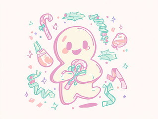 A cheerful cookie character adorned in a pink outfit is holding a