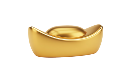 Golden chinese sycee ingot isolated on transparent background symbol of wealth and prosperity