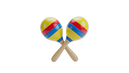 A Pair Of Colorful Maracas With Wooden Handles Crossed Over A Transparent Background Representing Music And Celebration