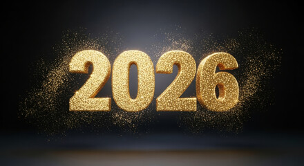 Golden new year 2026 celebration with glittering texture