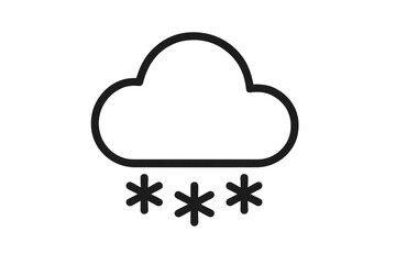 Weather forecast cloud icon with three falling snowflakes representing snow, snowfall, and winter climate conditions