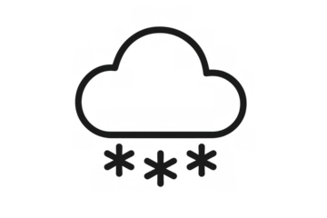 Weather forecast cloud icon with three falling snowflakes representing snow, snowfall, and winter climate conditions