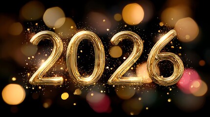 Bright neon new year celebration with glowing numbers and festive fireworks