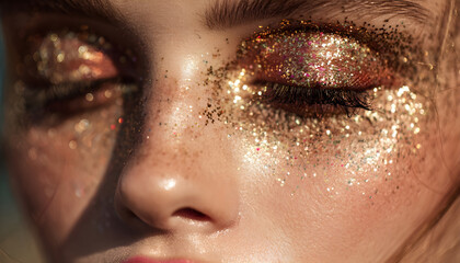 Fototapeta premium A close-up shot of a woman with glitter makeup, perfect for beauty or party themes