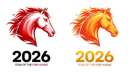 Fiery horse head illustration for chinese new year isolated on transparent background