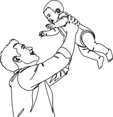 Father throwing happy baby in the air line art Keywords: father, baby, child, son, daughter